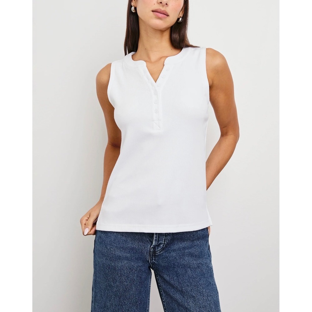 RAILS Mayla Sleeveless Henley Tank Top Women's Medium White Ribbed Knit M